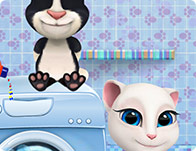 Baby Angela and Tom Washing Clothes
